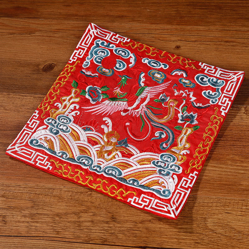 Nimara Ritual Crane Phoenix Dragon Kirin Embroidered Cup Mat Pad Tea Cup Coaster Square Kung Fu Tea Mat