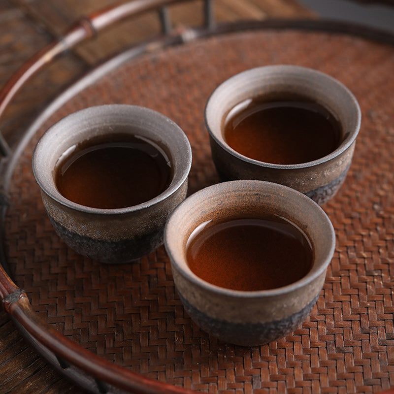 Nimara Ritual Simple Brown Striped Texture Ceramic Teacup Kung Fu Tea Cup Bowl