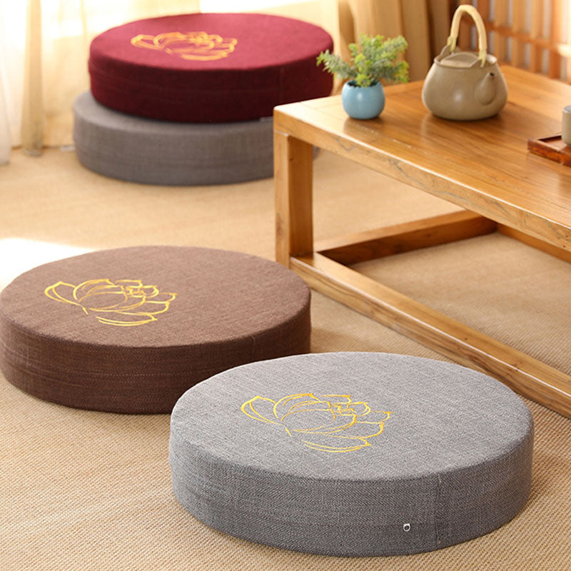 Nimara Ritual Lotus Embroidery Cotton Linen Meditation Seat Cushion