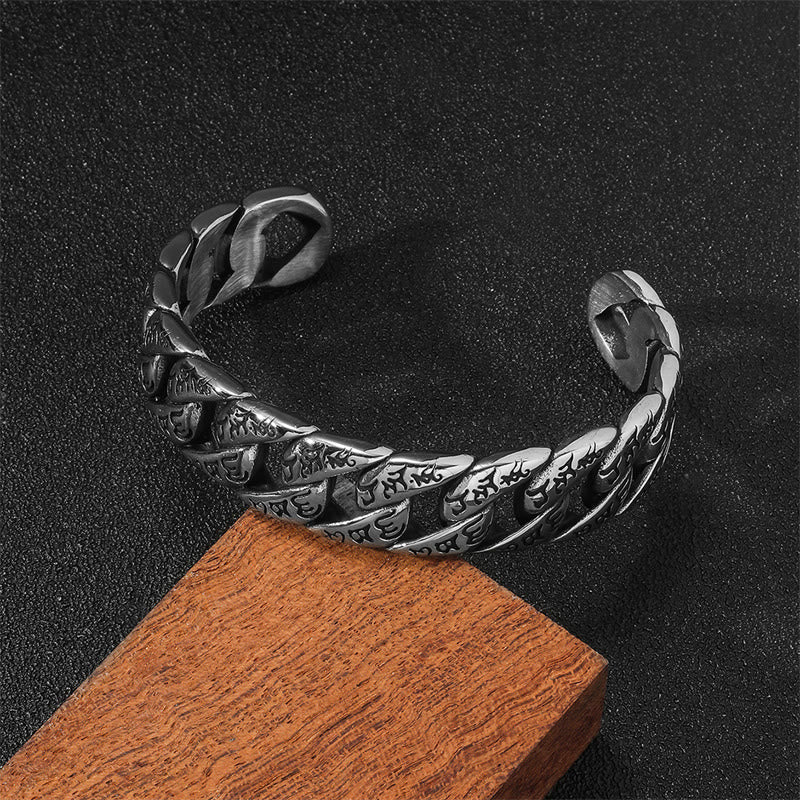 Nimara Ritual Tibetan Om Mani Padme Hum Mantra Titanium Steel Peace Cuf Bangle Bracelet