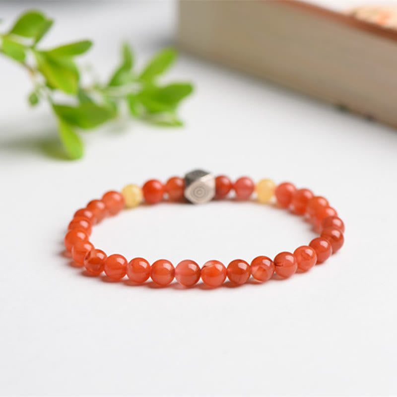 Nimara Ritual 925 Sterling Silver Chinese Zodiac Natal Buddha Amulet Red Agate Amber Self-acceptance Bracelet