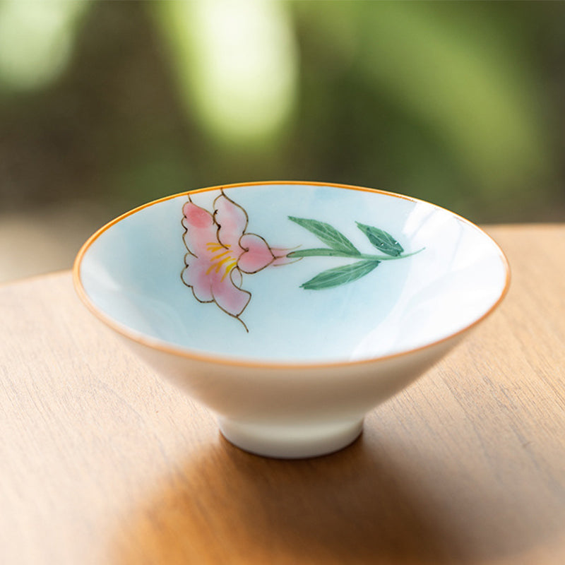 Nimara Ritual Mandala Flower Koi Fish Lotus Bird Persimmons Teacup Kung Fu Tea Cup 50ml