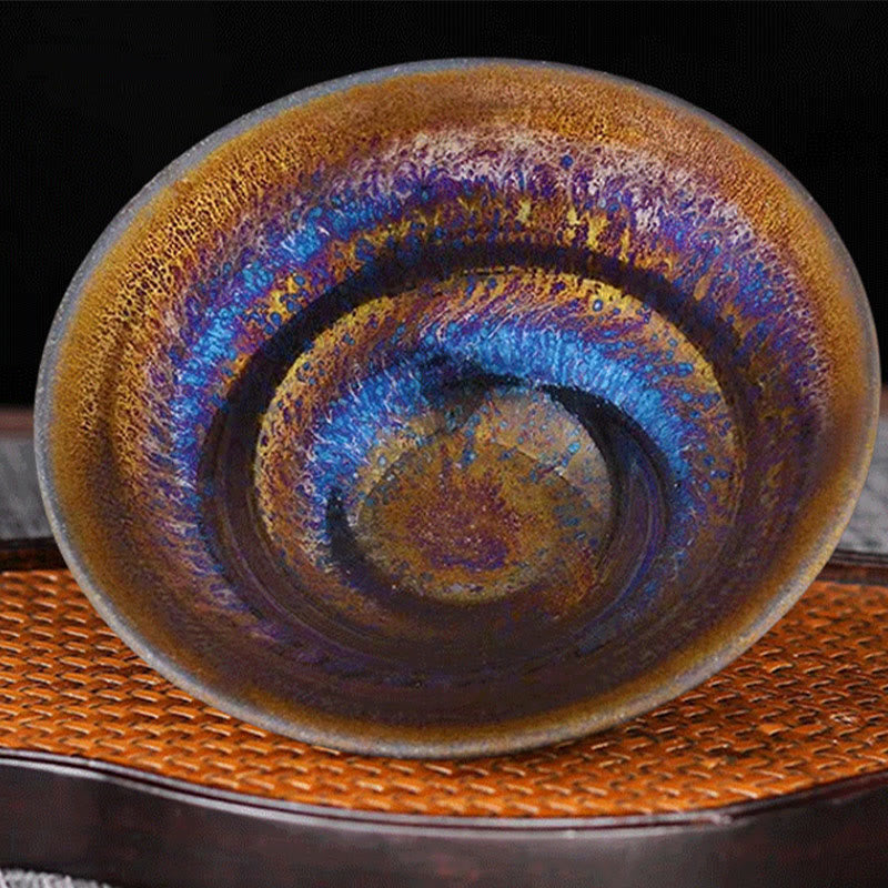 Nimara Ritual Chinese Jianzhan Colorful Milky Way Glaze Ceramic Teacup Tenmoku Kung Fu Tea Cup