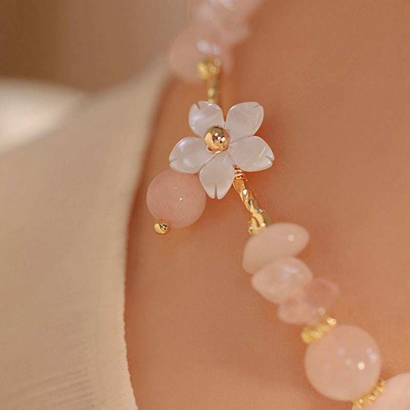 Nimara Ritual 14k Gold Plated Natural Pink Crystal Flower Love Bracelet