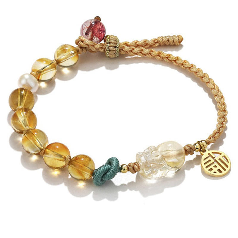 Nimara Ritual Citrine PiXiu Fu Character Prosperity String Braided Bracelet