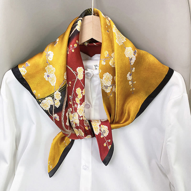 Nimara Ritual Pastoral Scene Hot Air Balloon Spring Blossom 100% Mulberry Silk Neck Hair Scarf