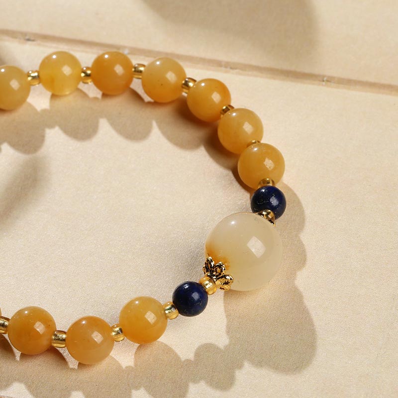 Nimara Ritual Natural Golden Silk Jade Gourd Charm Wealth Luck Bracelet