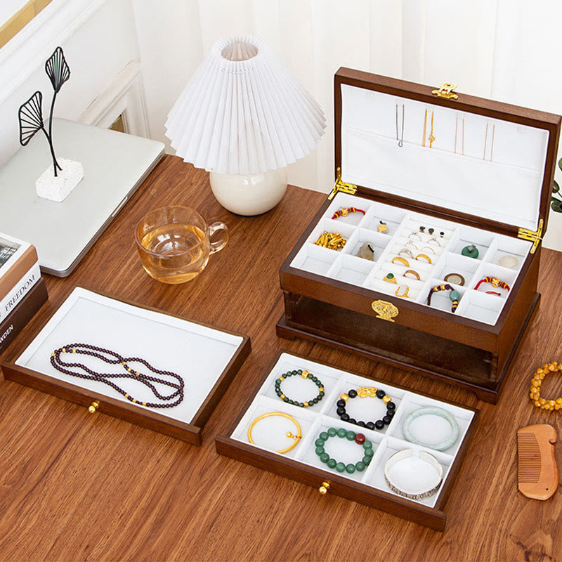 Nimara Ritual Retro Wooden Jewelry Box Three-Layer Jewelry Storage Box
