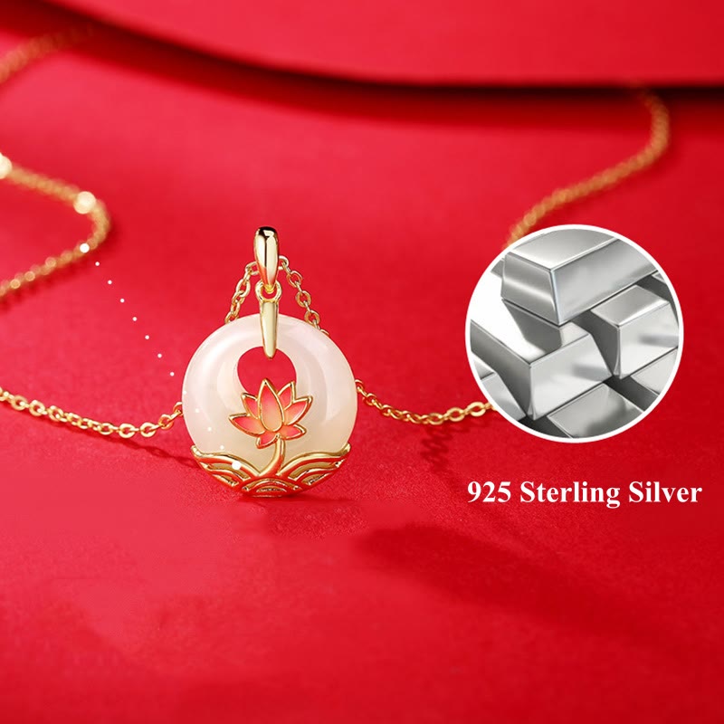 Nimara Ritual 925 Sterling Silver Hetian White Jade Lotus Flower Blessing Necklace Pendant