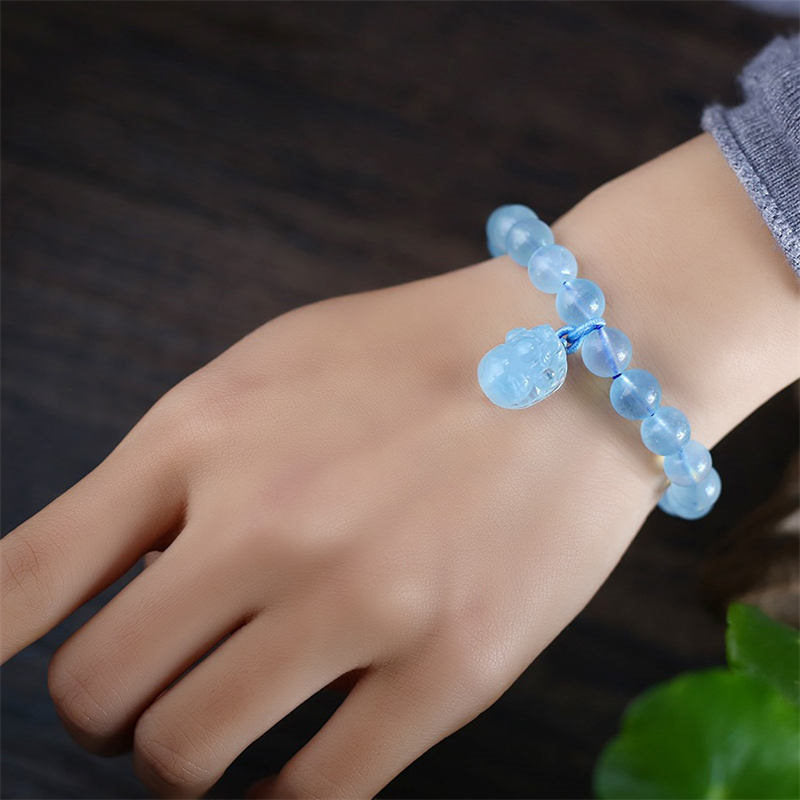 Nimara Ritual Natural Aquamarine Amber Pixiu Peace Healing Charm Bracelet