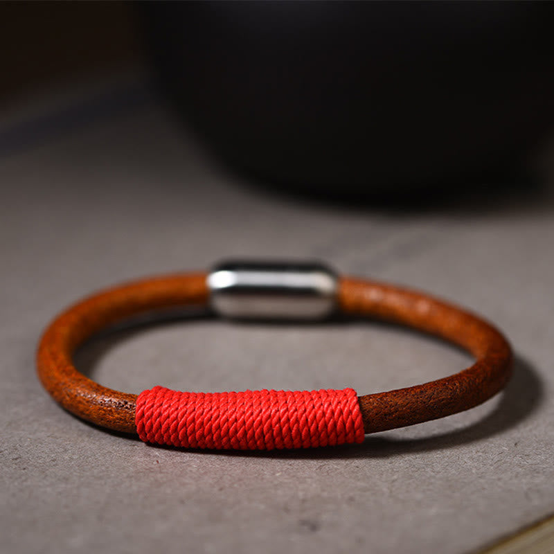 Nimara Ritual Tibetan Leather Handmade Five Elements Luck Braid String Buckle Bracelet