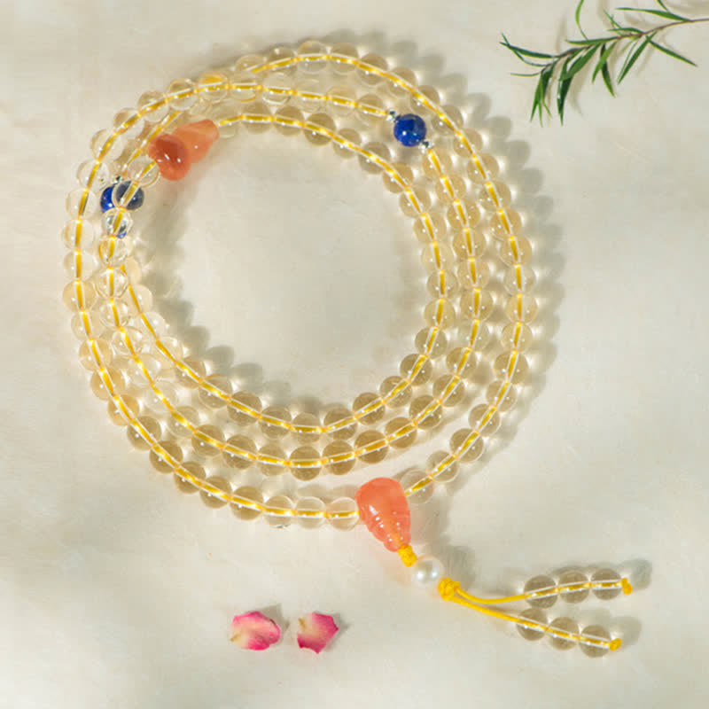 Nimara Ritual 108 Mala Beads 925 Sterling Silver Natural Citrine Red Agate White Jade Prosperity Charm Bracelet