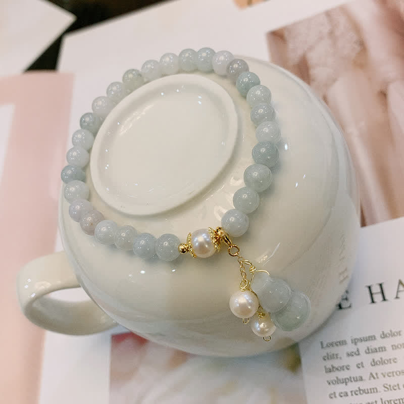 Nimara Ritual Natural Jade Pearl Gourd Prosperity Luck Bracelet