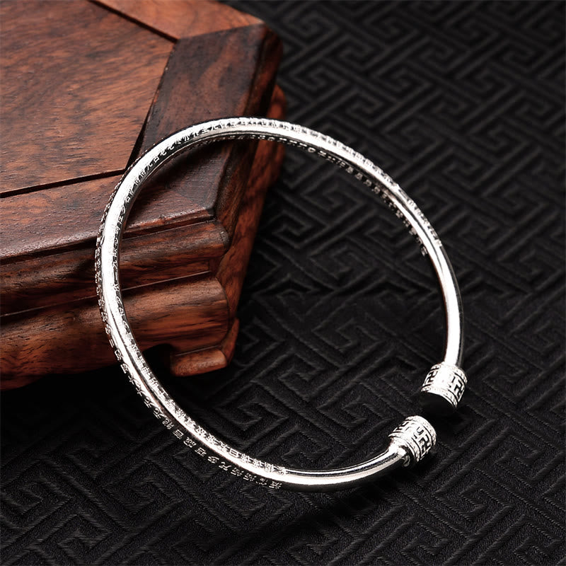 Nimara Ritual Heart Sutra Engraved Swastika Pattern Luck White Copper Bracelet Bangle