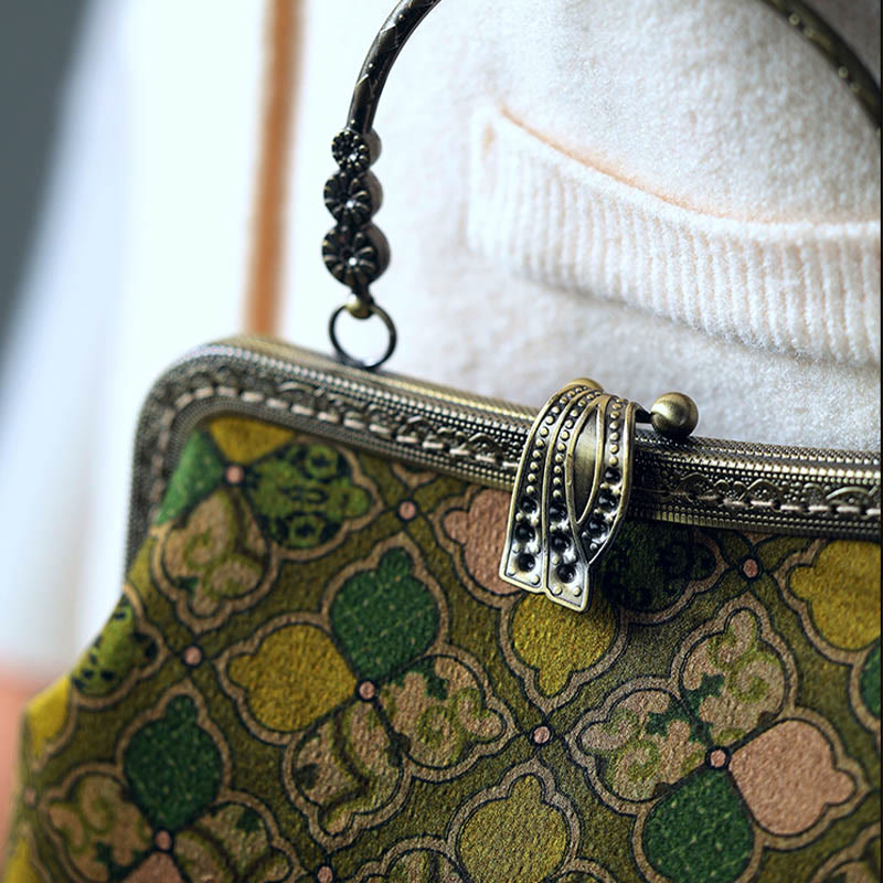 Nimara Ritual Green Leaves Handbag Metal Chain Crossbody Bag Shoulder Bag Cellphone Bag