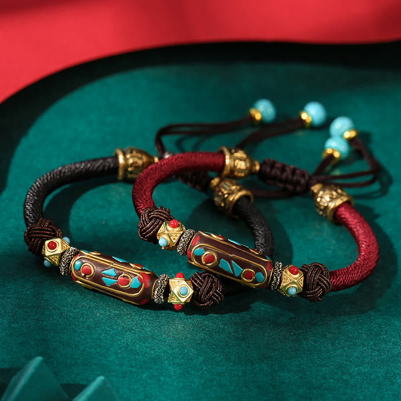 Nimara Ritual Handmade Tibetan Turquoise Om Mani Padme Hum Strength Braided Bracelet
