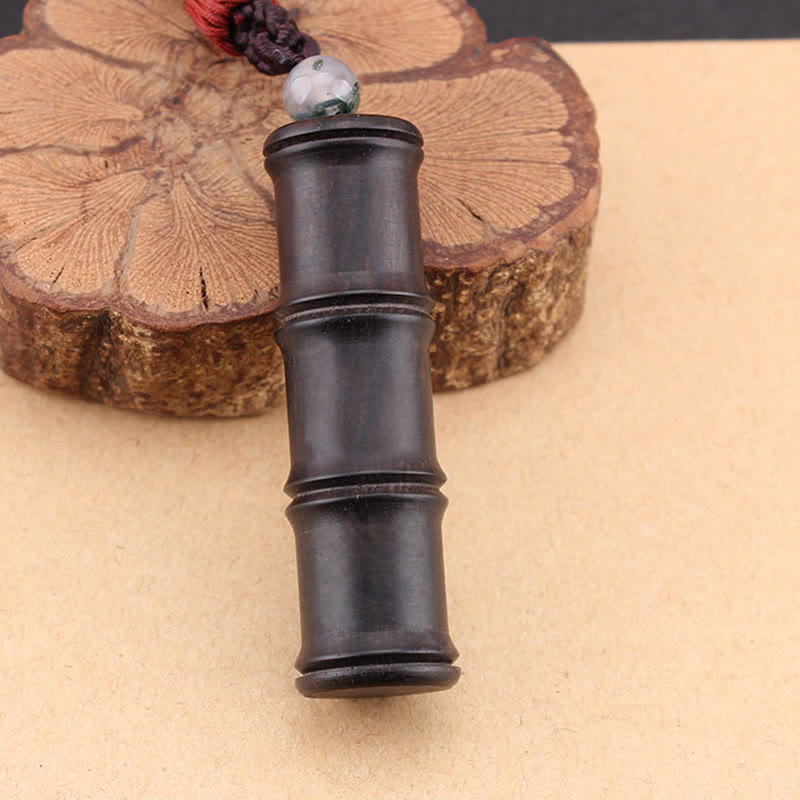 Nimara Ritual Ebony Wood Bamboo Pattern Ghau Prayer Box Peace Necklace Pendant
