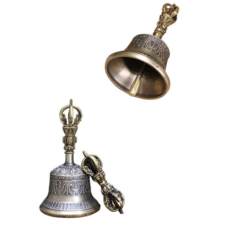 Nimara Ritual Tibetan Meditation Bell and Vajra Dorje Copper Enlightenment Decoration Set
