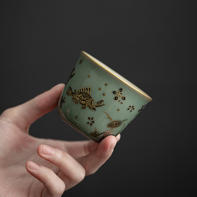 Nimara Ritual Butterfly Flower Lotus Koi Fish Plum Blossom Ceramic Teacup Kung Fu Tea Cup 100ml
