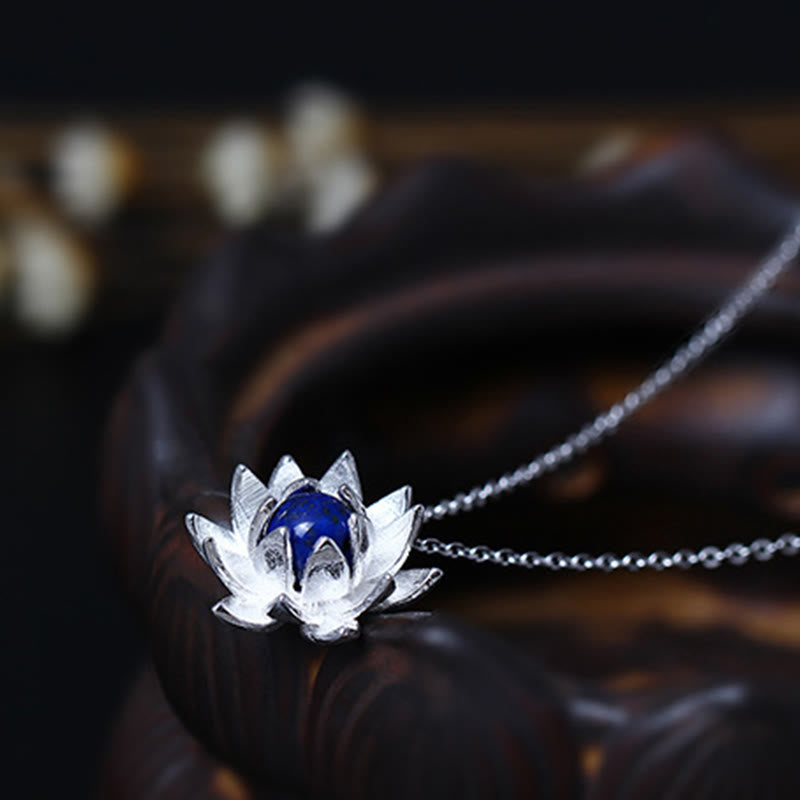 Nimara Ritual 925 Sterling Silver Lazurite Lotus Flower Self Care Necklace Pendant