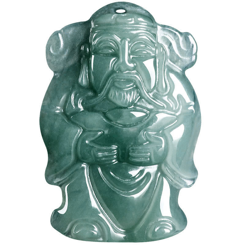 Nimara Ritual Natural Green Jade Chinese God of Wealth Caishen Ingot Abundance Necklace Pendant