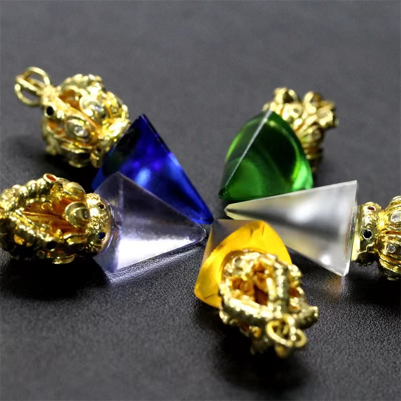 Nimara Ritual Tibetan Dorje Vajra 4 Prong Lotus Liuli Crystal Strength Necklace Pendant