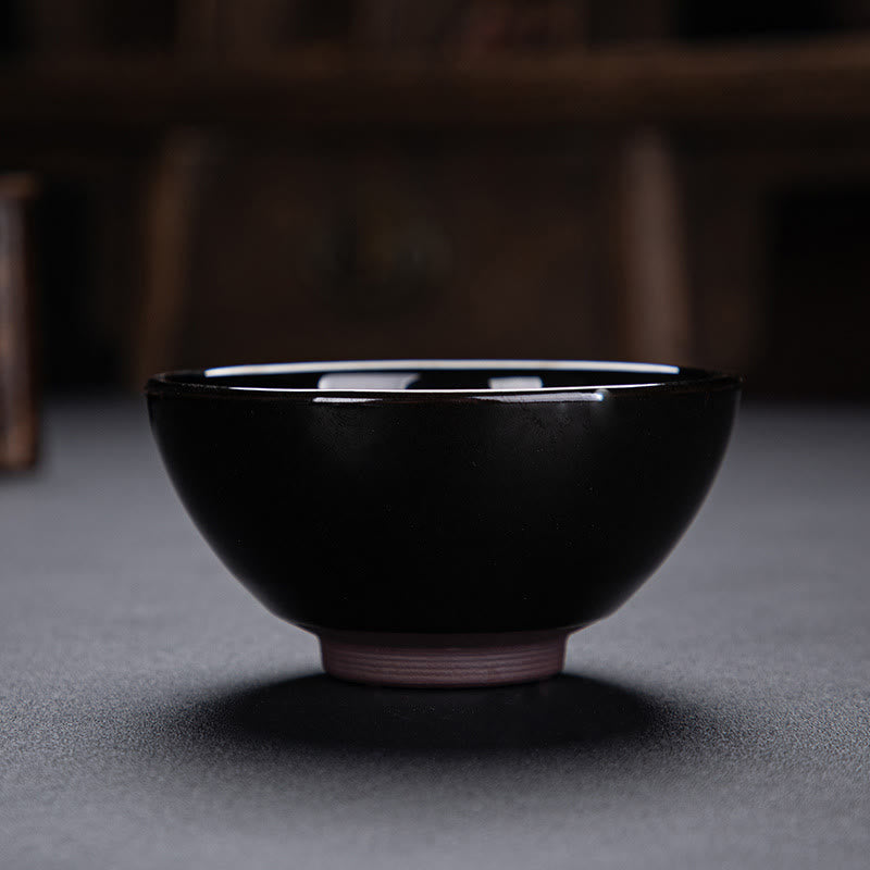 Nimara Ritual Gold Maple Leaf Chinese Jianzhan Ceramic Teacup Tenmoku Kung Fu Tea Cup Bowl