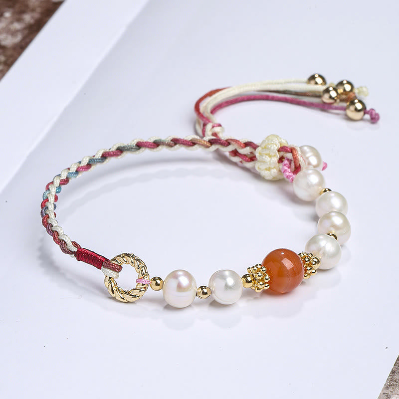 Nimara Ritual 14K Gold Plated Natural Pearl Crystal Shell Charm Bead Bracelet