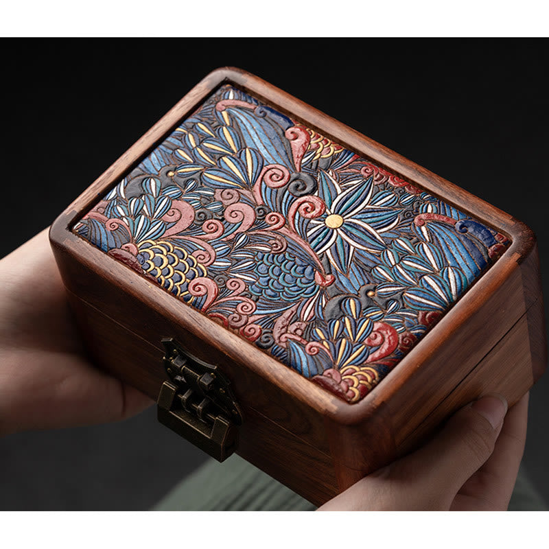 Nimara Ritual Retro Handmade Floral Pattern Rosewood Jewelry Storage Box Lockable Wooden Gift Organizer Box