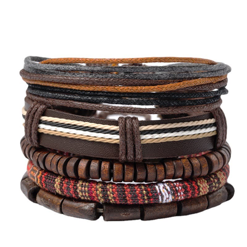 Nimara Ritual Wrap Hemp Cords Wood Beads Leather Bracelet