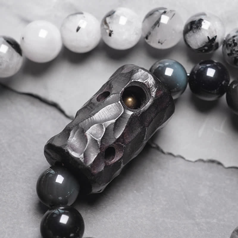 Nimara Ritual Black Rutilated Quartz Ebony Wood White Crystal Success Couple Bracelet