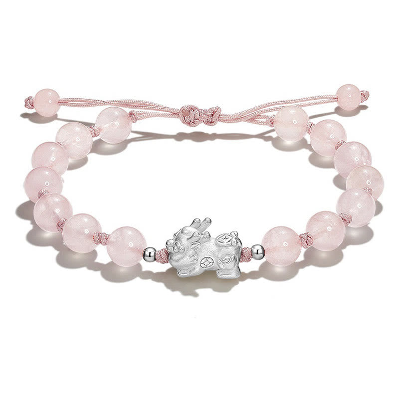 Nimara Ritual Natural Black Obsidian Cat's Eye Pink Crystal PiXiu Strength Bracelet
