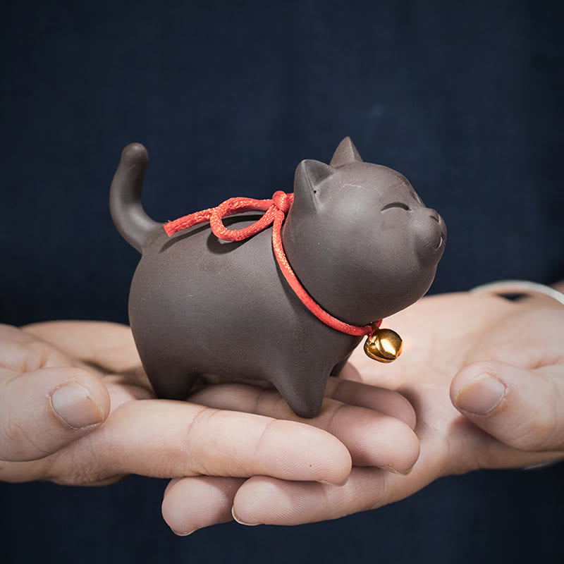 Nimara Ritual Mini Lovely Cat Tea Pet Purple Clay Figurine Desk Decoration