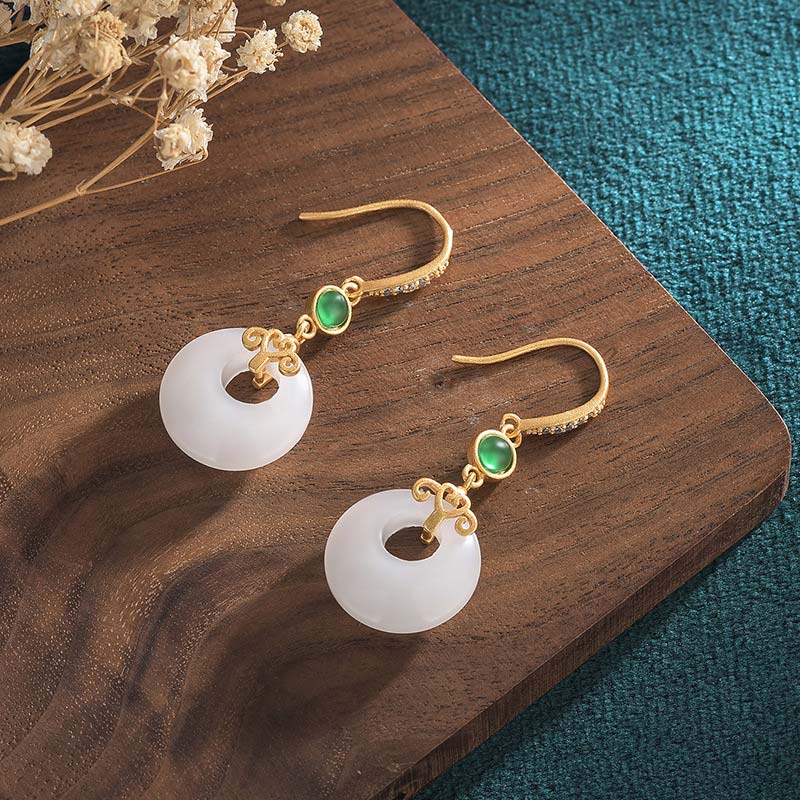 Nimara Ritual FengShui White Jade Blessing Drop Earrings