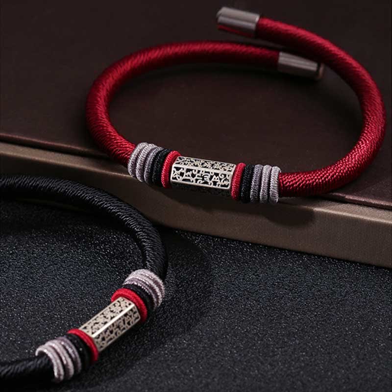 Nimara Ritual 925 Sterling Silver Om Mani Padme Hum Peace Red String Bracelet