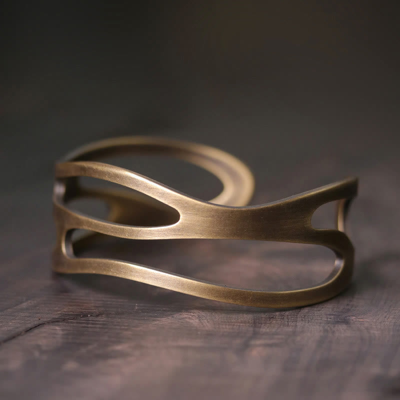 Nimara Ritual Vintage Curved Copper Brass Wealth Adjustable Cuff Bracelet Bangle