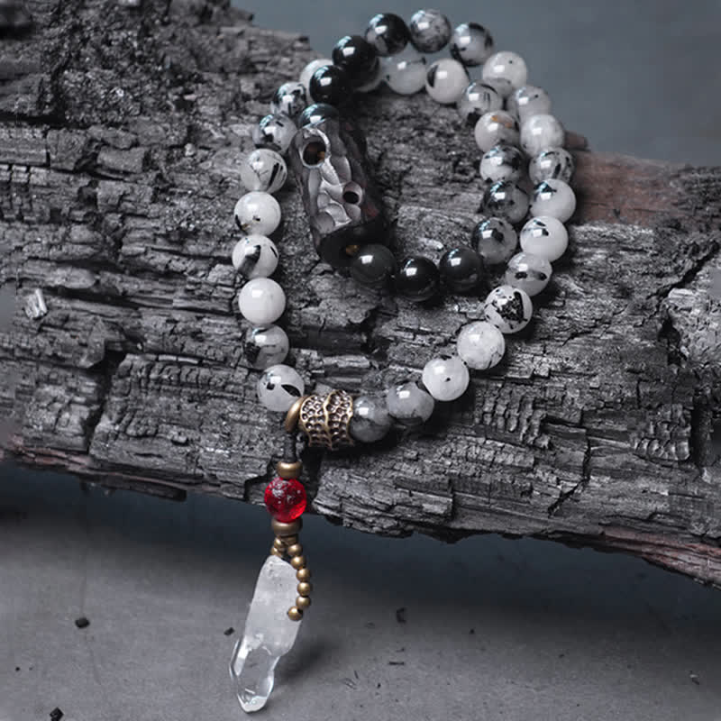Nimara Ritual Black Rutilated Quartz Ebony Wood White Crystal Success Couple Bracelet