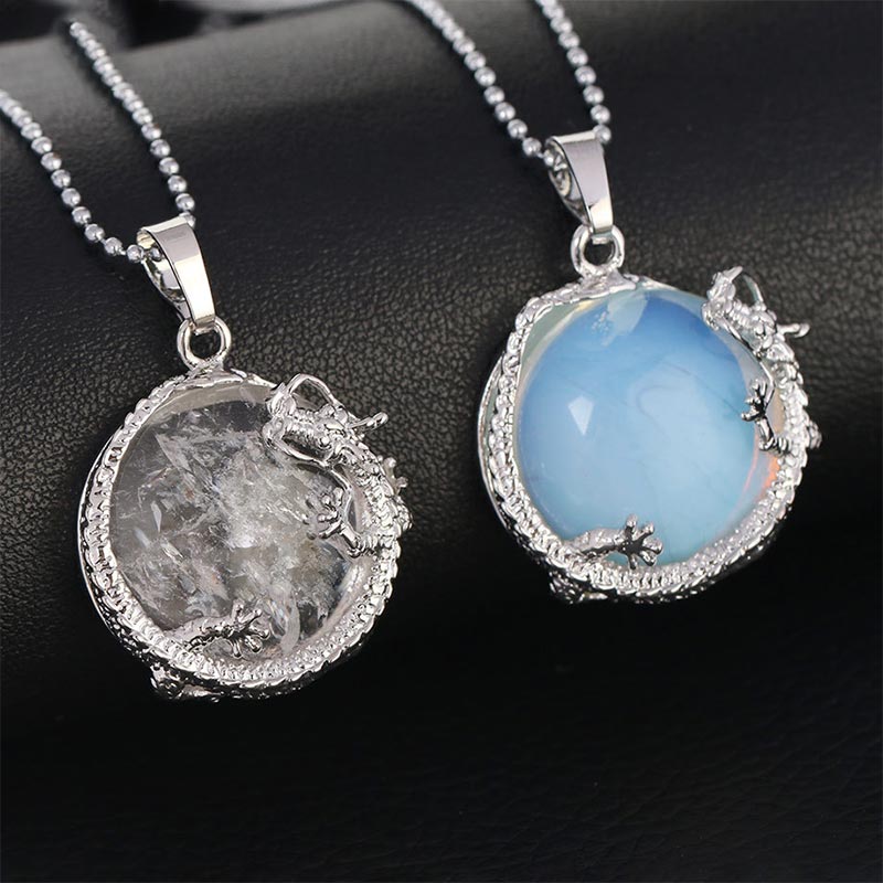 Nimara Ritual Chinese Dragon Natural Quartz Crystal Healing Energy Necklace Pendant