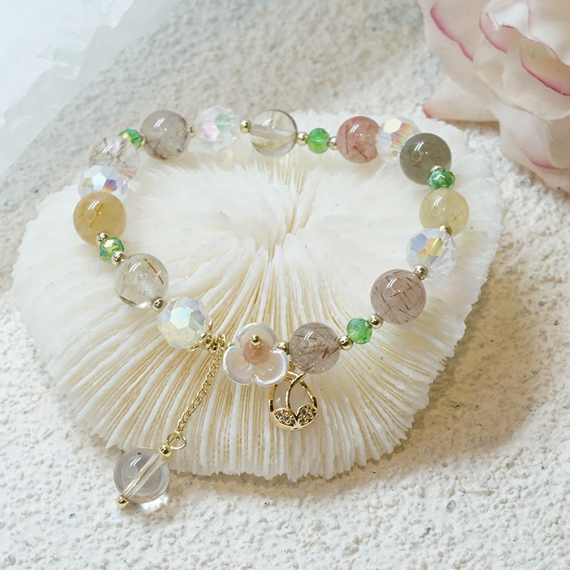 Nimara Ritual Strawberry Quartz Rutilated Quartz Fluorite Flower Healing Bracelet