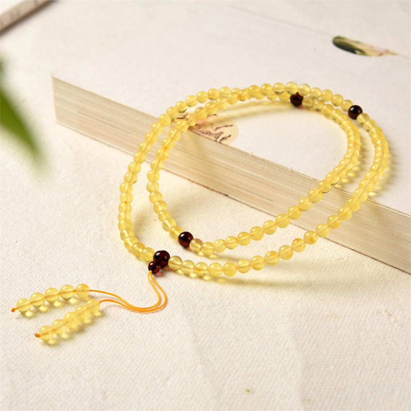 Nimara Ritual 108 Mala Beads Natural Amber Clear Anxiety Bracelet