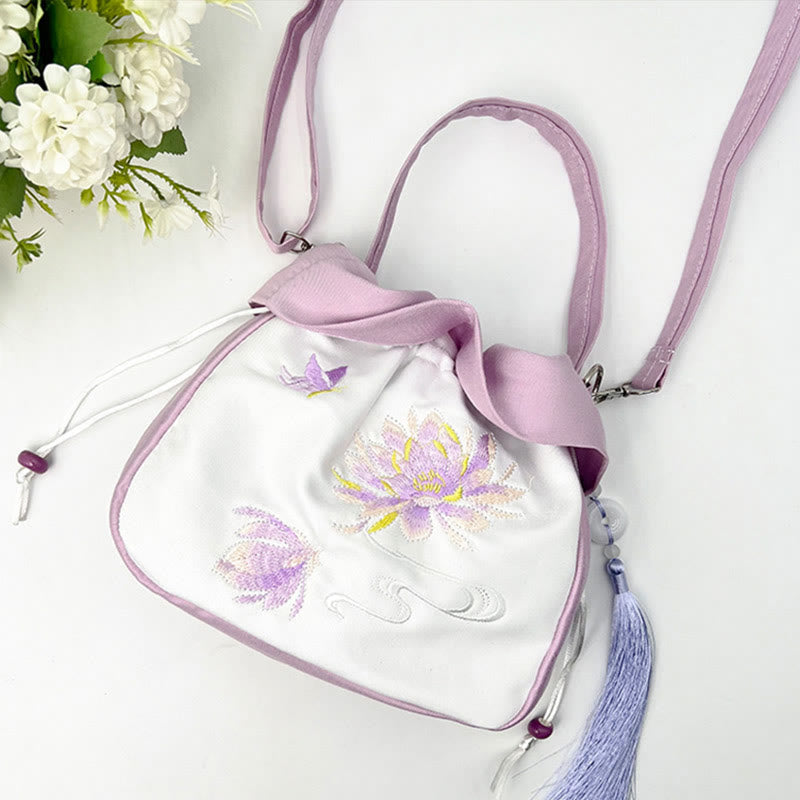 Nimara Ritual Suzhou Embroidery Camellia Magnolia Peony Lotus Silk Tote Crossbody Bag Shoulder Bag Handbag