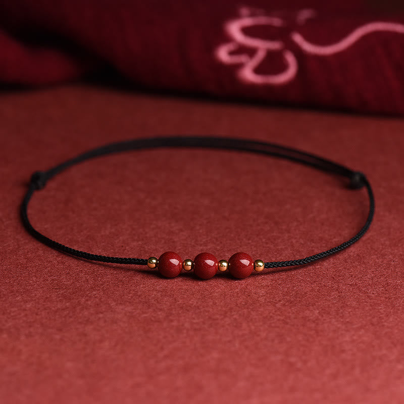 Nimara Ritual Natural Lucky Cinnabar Bead Blessing String Bracelet Anklet