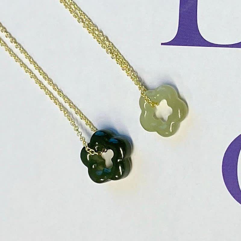 Nimara Ritual Dainty Hetian Jade Cyan Jade Luck Floral Charm Necklace Pendant