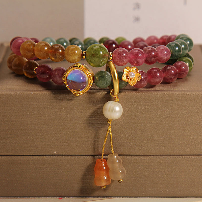 Nimara Ritual Multicolored Tourmaline Positive Double Wrap Gourd Charm Bracelet