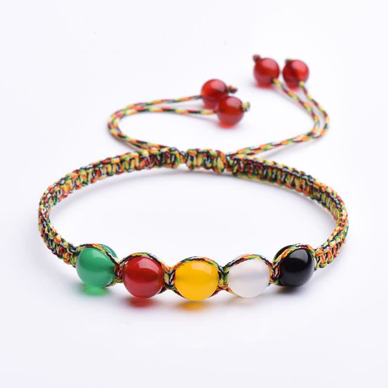 Nimara Ritual Colorful Agate Metal Wood Water Fire Earth Five Elements String Bracelet