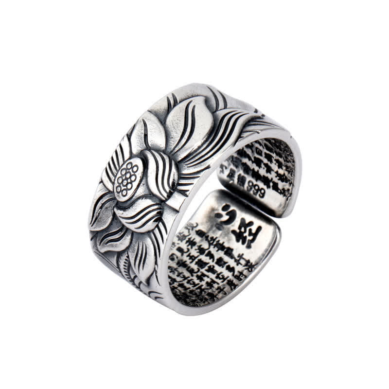 Nimara Ritual 999 Sterling Silver Lotus Symbol Heart Sutra Protection Ring