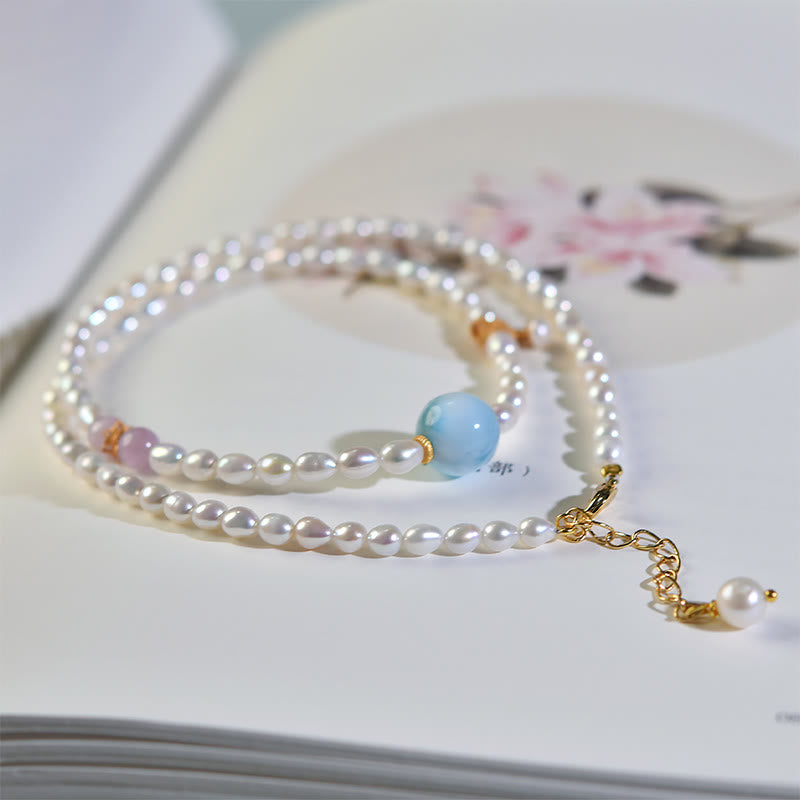 Nimara Ritual 925 Sterling Silver Natural Pearl Larimar Sincerity Necklace Pendant