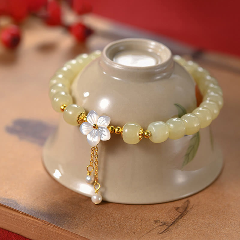 Nimara Ritual 925 Sterling Silver Natural Hetian Jade Luck Flower Bracelet