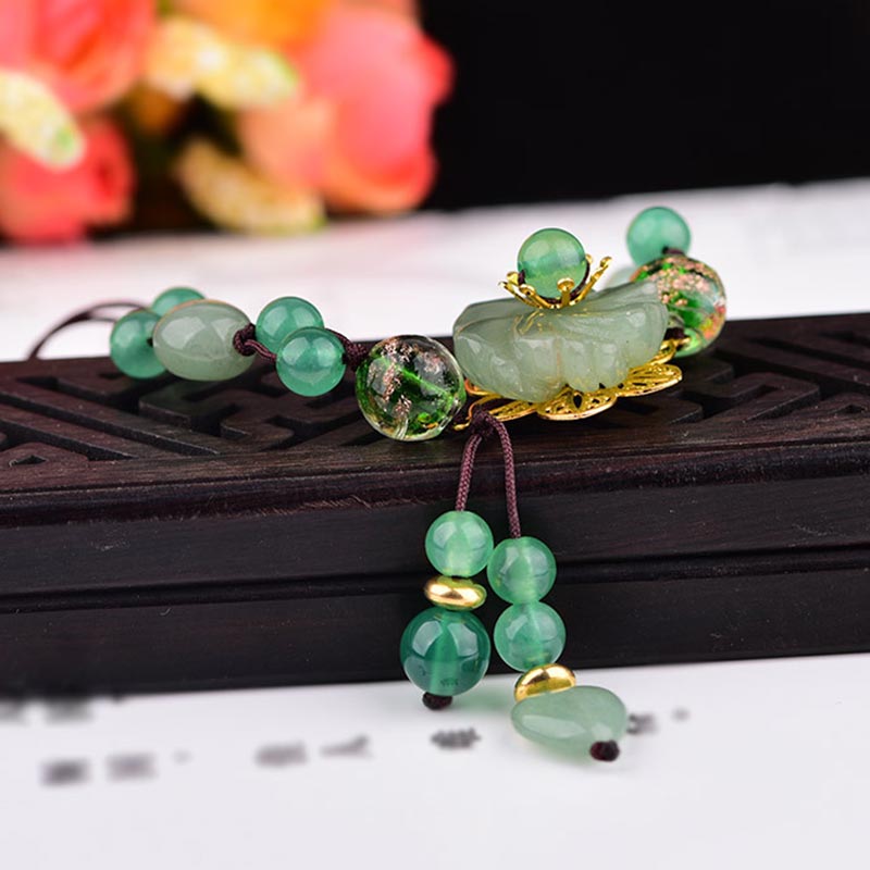 Nimara Ritual Natural Green Jade Luck Dangling Flower Bracelet