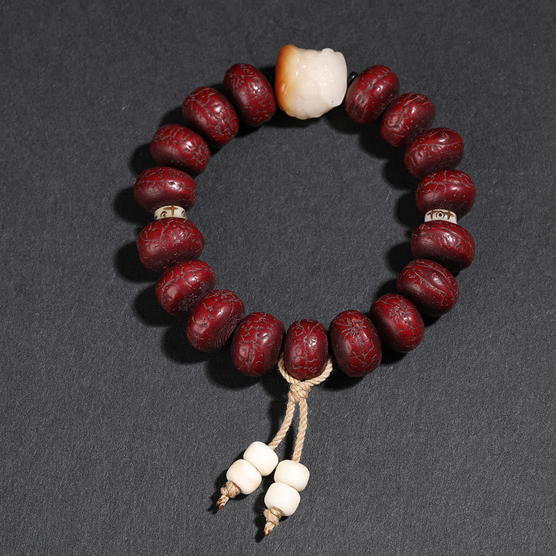 Nimara Ritual Tibet Bodhi Seed Dzi Bead Dancing Lion Luck Bracelet Wrist Mala